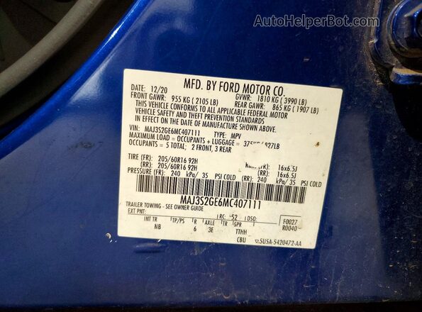 MAJ3S2GE6MC407111 2021 FORD ECOSPORT Blue ძრავის განყოფილების ხედი