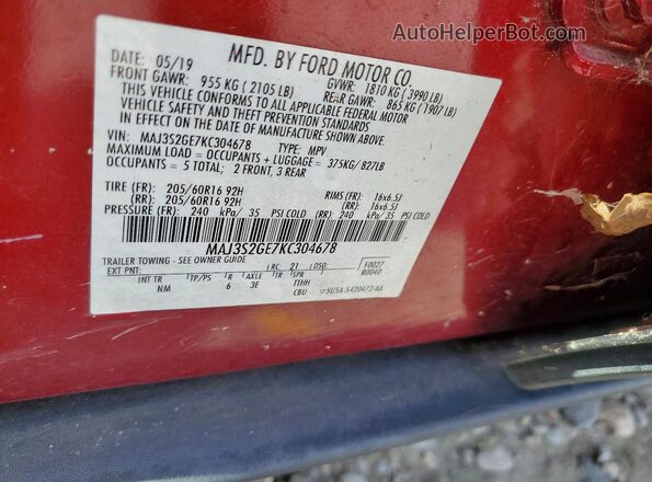 MAJ3S2GE7KC304678 2019 FORD ECOSPORT Red VIN sticker view