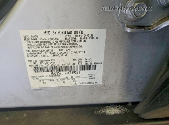 MAJ3S2GE7LC369323 2020 FORD ECOSPORT Silver Вид наклейки з VIN-кодом