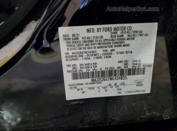 MAJ3S2GE7MC434835 2021 FORD ECOSPORT Black VIN კოდის სტიკერის ხედი