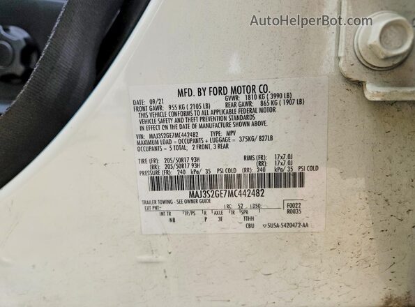MAJ3S2GE7MC442482 2021 FORD ECOSPORT Белый 
