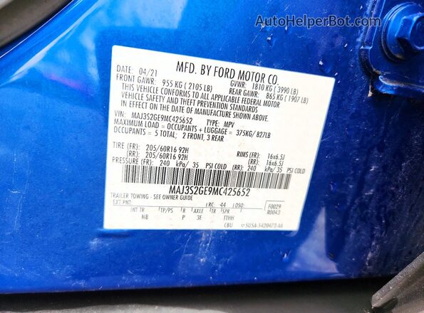 MAJ3S2GE9MC425652 2021 FORD ECOSPORT Blue Շարժիչի բաժամունքի տեսք
