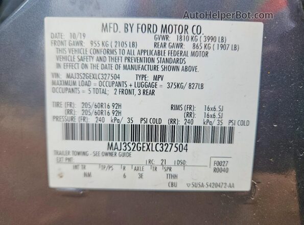 MAJ3S2GEXLC327504 2020 FORD ECOSPORT Gray 360 interior view