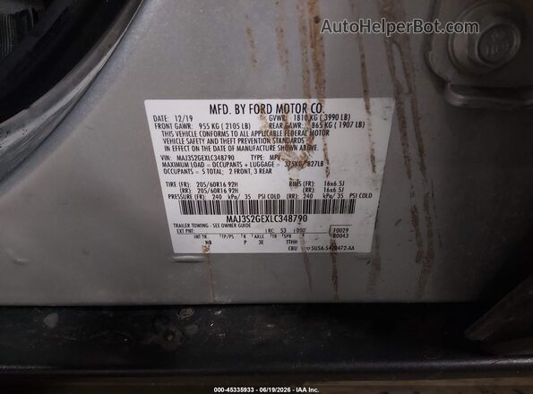 MAJ3S2GEXLC348790 2020 FORD ECOSPORT Silver Widok komory silnika