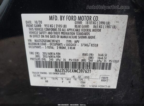 MAJ3S2GEXMC397621 2021 FORD ECOSPORT Black Engine compartment view