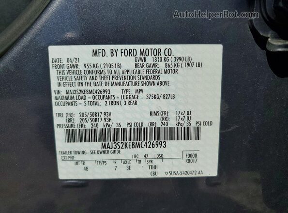 MAJ3S2KE8MC426993 2021 FORD ECOSPORT Gray 360 interior view