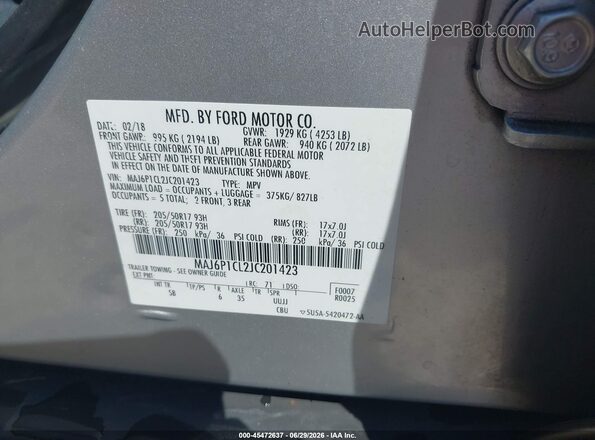 MAJ6P1CL2JC201423 2018 FORD ECOSPORT White Вид підкапотного простору