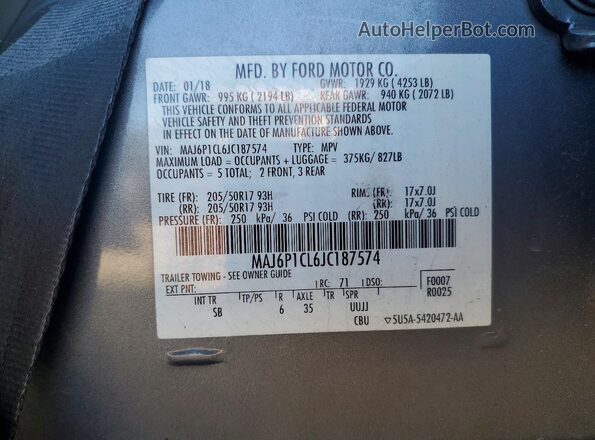 MAJ6P1CL6JC187574 2018 FORD ECOSPORT Gray Vista del compartimento del motor