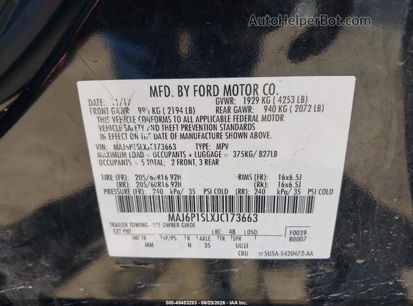 MAJ6P1SLXJC173663 2018 FORD ECOSPORT Black Вид підкапотного простору