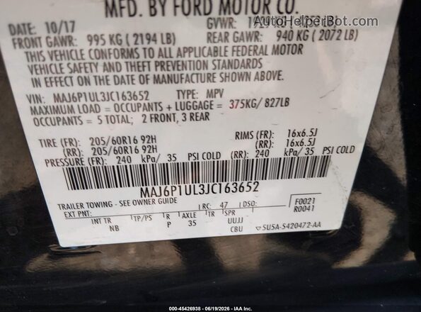 MAJ6P1UL3JC163652 2018 FORD ECOSPORT Black Вид підкапотного простору