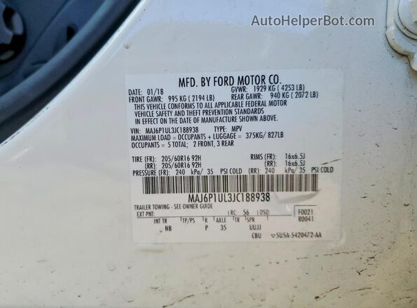 MAJ6P1UL3JC188938 2018 FORD ECOSPORT White 