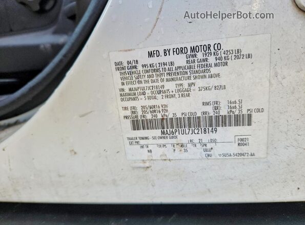 MAJ6P1UL7JC218149 2018 FORD ECOSPORT White Շարժիչի բաժամունքի տեսք