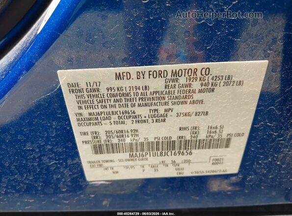 MAJ6P1UL8JC169656 2018 FORD ECOSPORT Blue Շարժիչի բաժամունքի տեսք