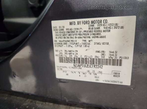 MAJ6P1UL8JC192242 2018 FORD ECOSPORT Gray Շարժիչի բաժամունքի տեսք