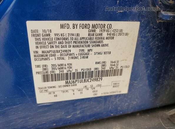 MAJ6P1UL8JC249829 2018 FORD ECOSPORT Blue VIN կոդի պիտակի տեսք