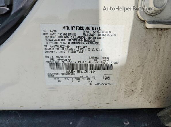 MAJ6P1UL9JC210554 2018 FORD ECOSPORT White Вид наклейки з VIN-кодом