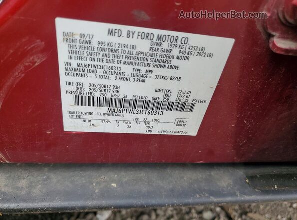 MAJ6P1WL3JC160313 2018 FORD ECOSPORT Red Vista del compartimento del motor
