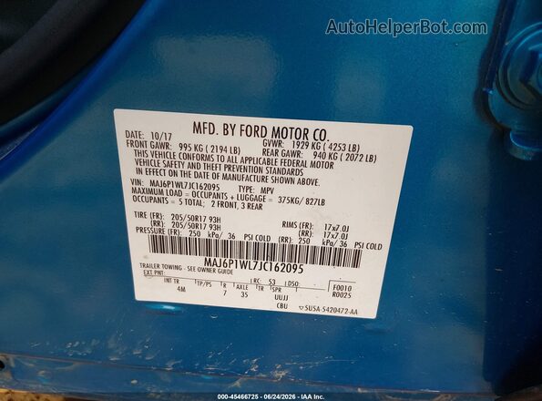 MAJ6P1WL7JC162095 2018 FORD ECOSPORT Blue Engine compartment view