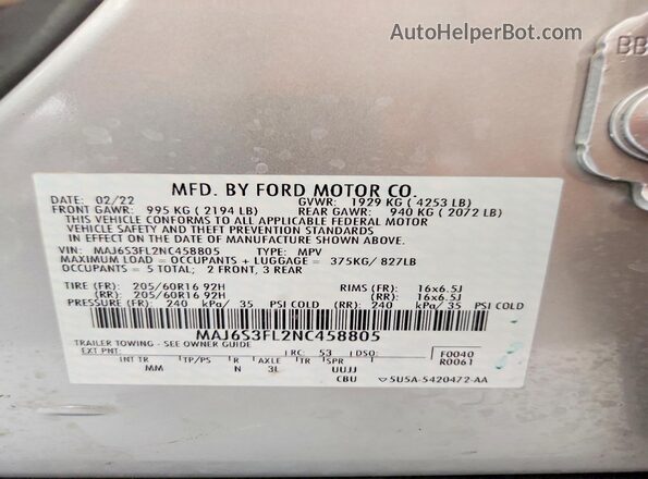 MAJ6S3FL2NC458805 2022 FORD ECOSPORT Silver 