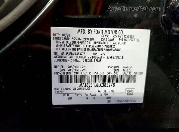 MAJ6S3FL6LC383278 2020 FORD ECOSPORT Black VIN sticker view