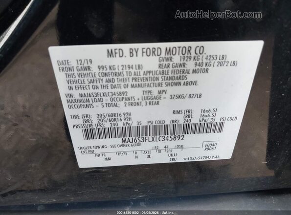 MAJ6S3FLXLC345892 2020 FORD ECOSPORT Black Շարժիչի բաժամունքի տեսք