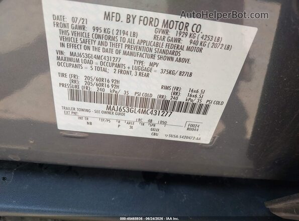 MAJ6S3GL4MC431277 2021 FORD ECOSPORT Серый Вид подкапотного пространства