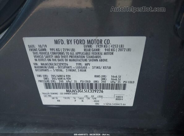 MAJ6S3GL5LC329226 2020 FORD ECOSPORT Gray Engine compartment view
