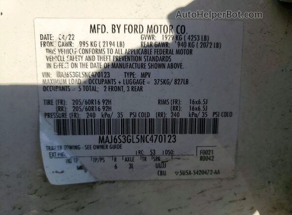 MAJ6S3GL5NC470123 2022 FORD ECOSPORT White Սալոնի 360 աստիճան տեսք