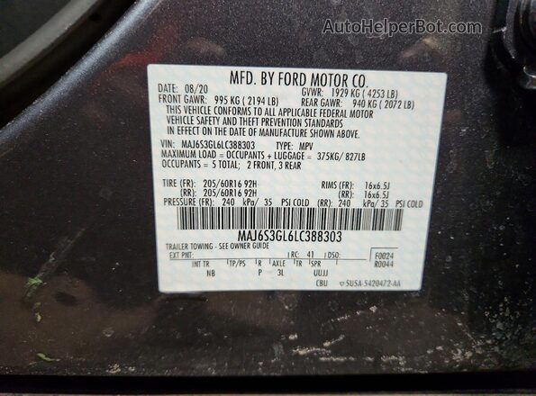 MAJ6S3GL6LC388303 2020 FORD ECOSPORT Blue VIN sticker view