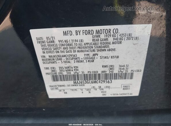 MAJ6S3GL6MC429563 2021 FORD ECOSPORT Black Vista del compartimento del motor