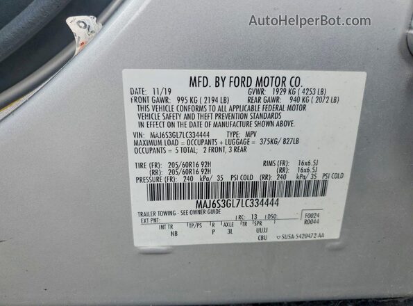 MAJ6S3GL7LC334444 2020 FORD ECOSPORT Silver 