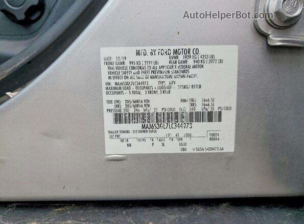 MAJ6S3GL7LC344973 2020 FORD ECOSPORT Silver 