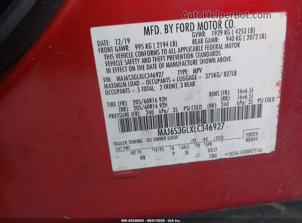 MAJ6S3GLXLC346927 2020 FORD ECOSPORT Maroon Widok komory silnika