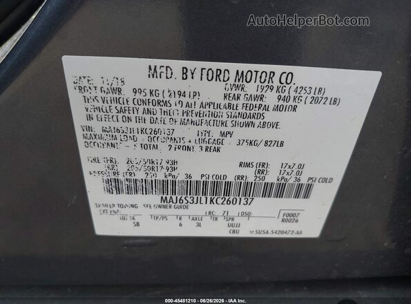MAJ6S3JL1KC260137 2019 FORD ECOSPORT Blue Widok komory silnika