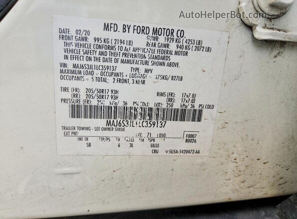 MAJ6S3JL1LC359137 2020 FORD ECOSPORT White Շարժիչի բաժամունքի տեսք
