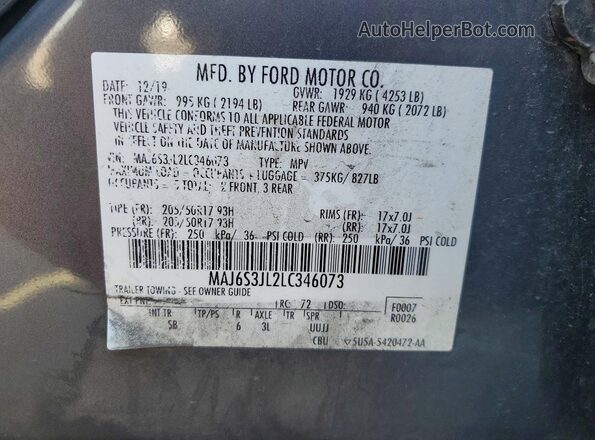MAJ6S3JL2LC346073 2020 FORD ECOSPORT Gray 