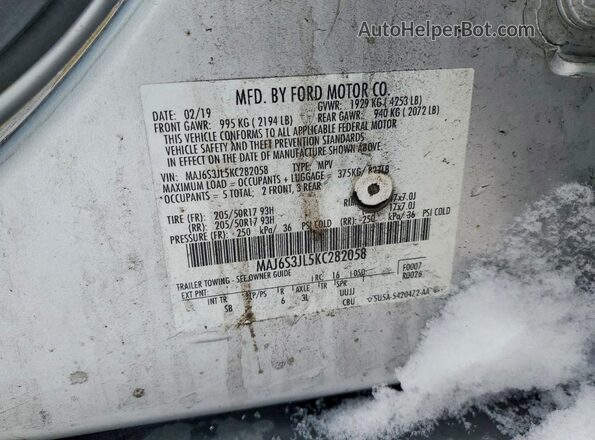 MAJ6S3JL5KC282058 2019 FORD ECOSPORT Серебряный Вид наклейки с VIN-кодом