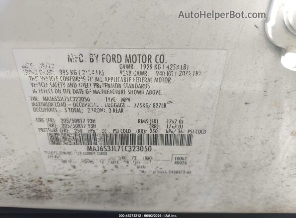 MAJ6S3JL7LC323050 2020 FORD ECOSPORT White Vista del compartimento del motor