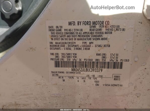 MAJ6S3JL8LC393379 2020 FORD ECOSPORT Белый Вид подкапотного пространства