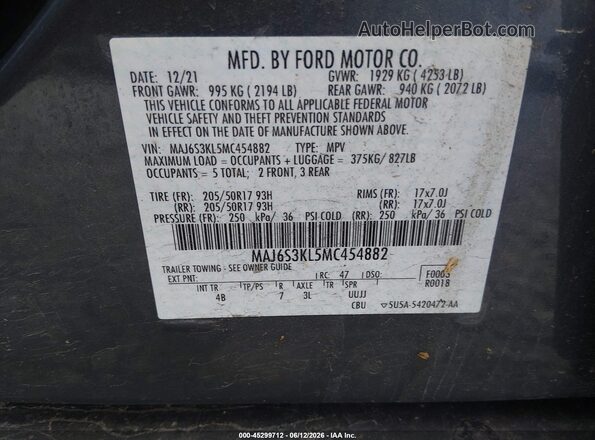 MAJ6S3KL5MC454882 2021 FORD ECOSPORT Gray Engine compartment view