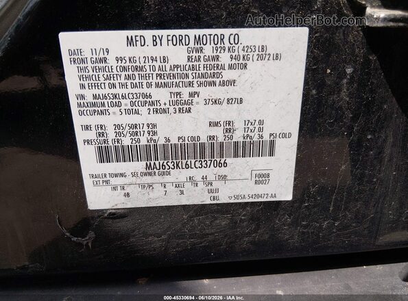 MAJ6S3KL6LC337066 2020 FORD ECOSPORT Black Շարժիչի բաժամունքի տեսք