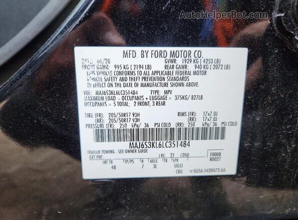 MAJ6S3KL6LC351484 2020 FORD ECOSPORT Black Панорамний вид салону 360°