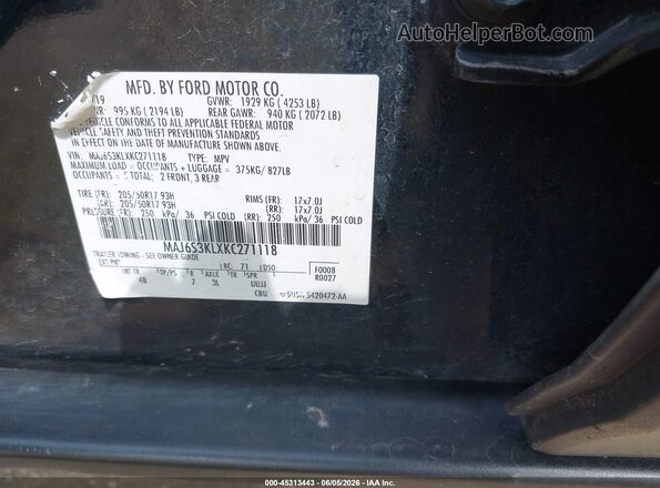 MAJ6S3KLXKC271118 2019 FORD ECOSPORT Black Widok komory silnika