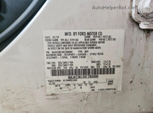 MAJ6S3KLXKC280000 2019 FORD ECOSPORT White VIN կոդի պիտակի տեսք
