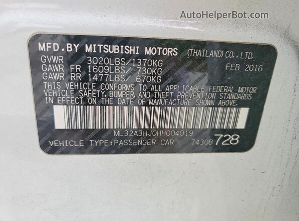 ML32A3HJ0HH004019 2017 MITSUBISHI MIRAGE White Engine compartment view