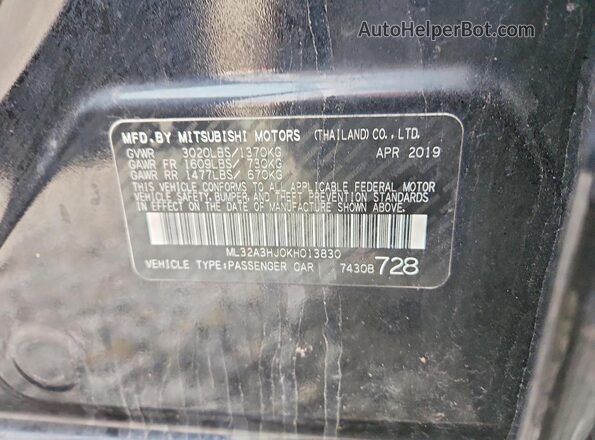 ML32A3HJ0KH013830 2019 MITSUBISHI MIRAGE Black Vista del compartimento del motor