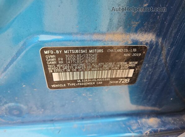 ML32A3HJ0LH003395 2020 MITSUBISHI MIRAGE Blue Engine compartment view
