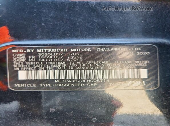 ML32A3HJ0LH005714 2020 MITSUBISHI MIRAGE Black VIN sticker view