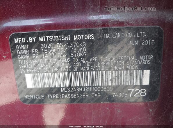 ML32A3HJ2HH009609 2017 MITSUBISHI MIRAGE Purple Widok komory silnika