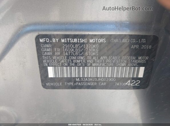 ML32A3HJ3JH012900 2018 MITSUBISHI MIRAGE Gray ძრავის განყოფილების ხედი